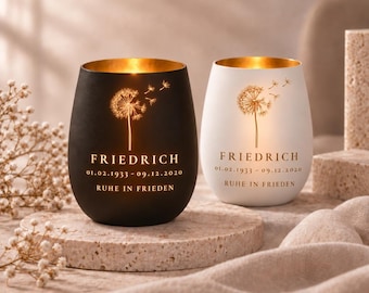 Personalized memorial candle with dandelion | Memorial candle with name & date | Remembrance candle for the deceased | Mourning candle