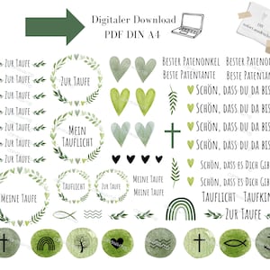 Download digitale File PDF Battesimo Adesivi per candele Tatuaggio per candele Corona Motivi cristiani Madrina Padrino Luce battesimale più di 55 motivi