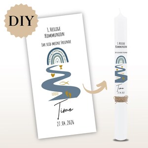 Tatouage bougie en feuille d'aluminium. Choisissez « Timo » : poisson | croix | or | calice | bougie de communion | bougie de baptême - autocollant bougie personnalisé à faire soi-même