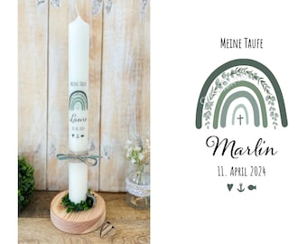 Candela per battesimo, eucalipto arcobaleno, personalizzata con nome e data, per bambini, candela stretta 40/4, utilizzabile in seguito per la Prima Comunione, Marlin