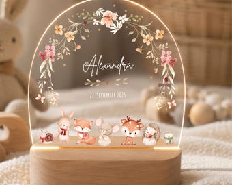 Personalized Night Light Flowers Rainbow Animals with Name | Baby Shower Gift Christening Gift