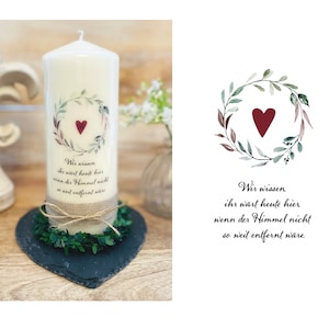 Mourning candle Memorial candle Mourning light for the deceased Leaf wreath Heart *Ilse* Saying &quot;We know you would be here today... Heaven&quot; Flower wreath