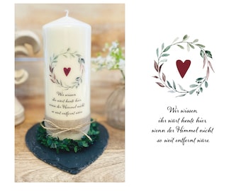 Memorial candle mourning light mourning candle for the deceased leaf wreath heart *Ilse* saying "We know you would be here today... heaven" flower wreath