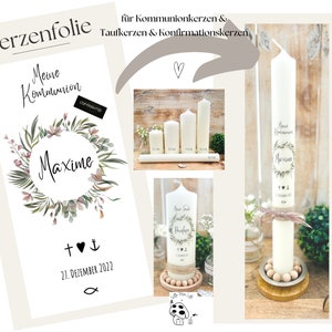 Candle foil, candle tattoo, floral wreath &quot;Penelope&quot; * Communion candle | Baptismal candle | Confirmation candle * - Personalized DIY candle sticker