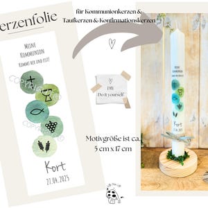 Candle foil, candle tattoo symbols: Come and eat &quot;Kort&quot; Communion candle | Baptismal candle | Confirmation candle Personalized candle stickers DIY