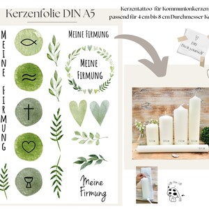 Kaarsfolie kaars tattoo hartkrans "2004 Bevestiging" krans groene aquarel * Bevestigingskaars * - DIY