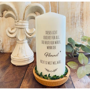 Memorial candle mourning light mourning candle Franz deceased This light shines...heaven would not be so far away stamp heart branches 15/7 cm ohne Band