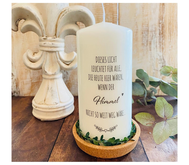 Memorial candle mourning light mourning candle Franz deceased This light shines...heaven would not be so far away stamp heart branches 15/7 cm ohne Band