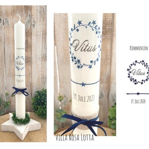 Communion candle wreath star stars &quot;Vitus&quot; branches leaves blue dark blue vintage rustic saying 40/4 cm jute + cord baptism candle