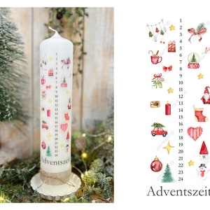 Świeca adwentowa - świeca kalendarzowa 1-24 - świeca dekoracyjna Adwent - skandynawskie Boże Narodzenie * Leif * Adwent ze wstążką o wysokości 30 cm
