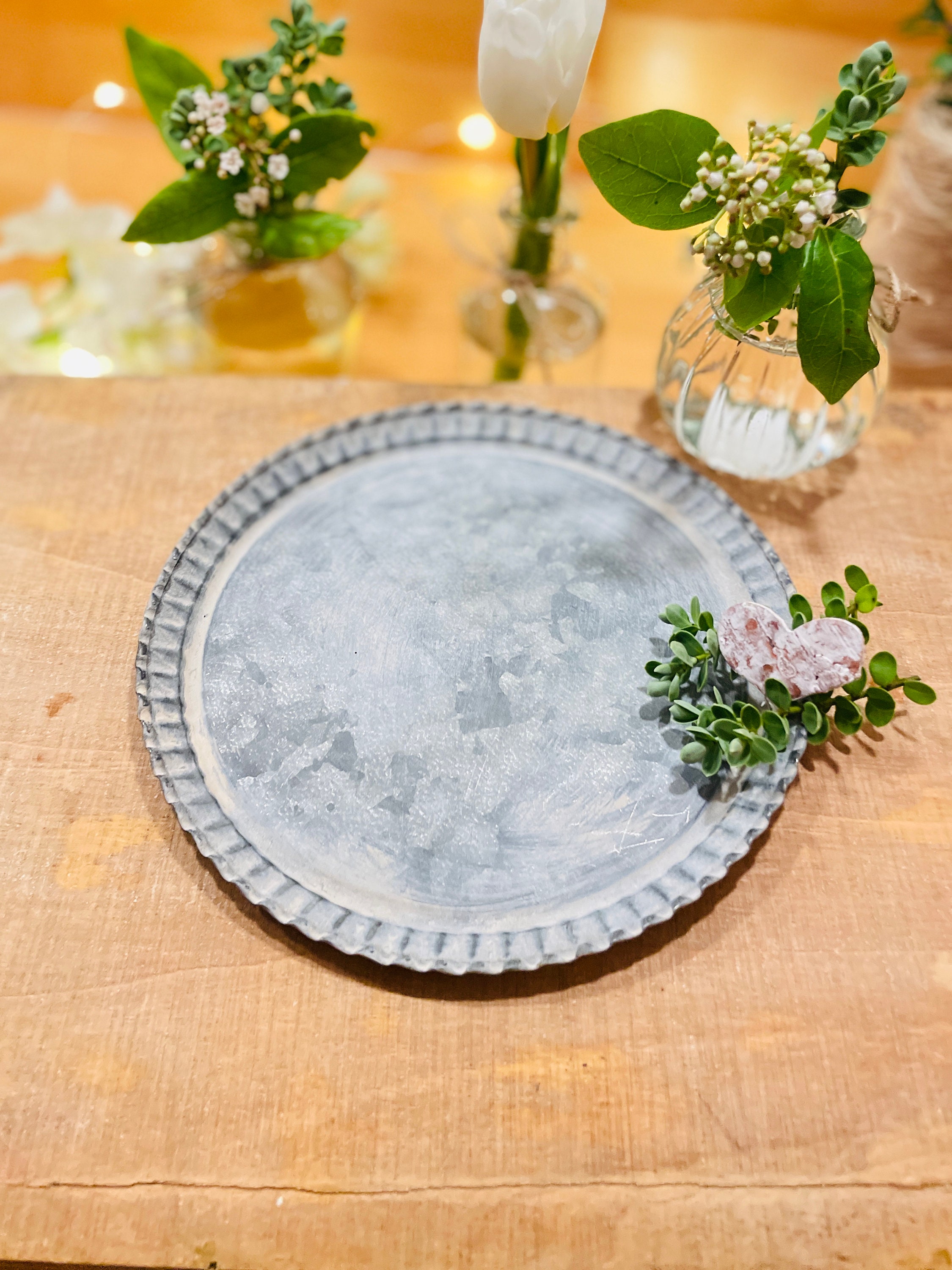 Candle Coaster Candle Plate cake Zinc Metal Round Small Tray Etsy