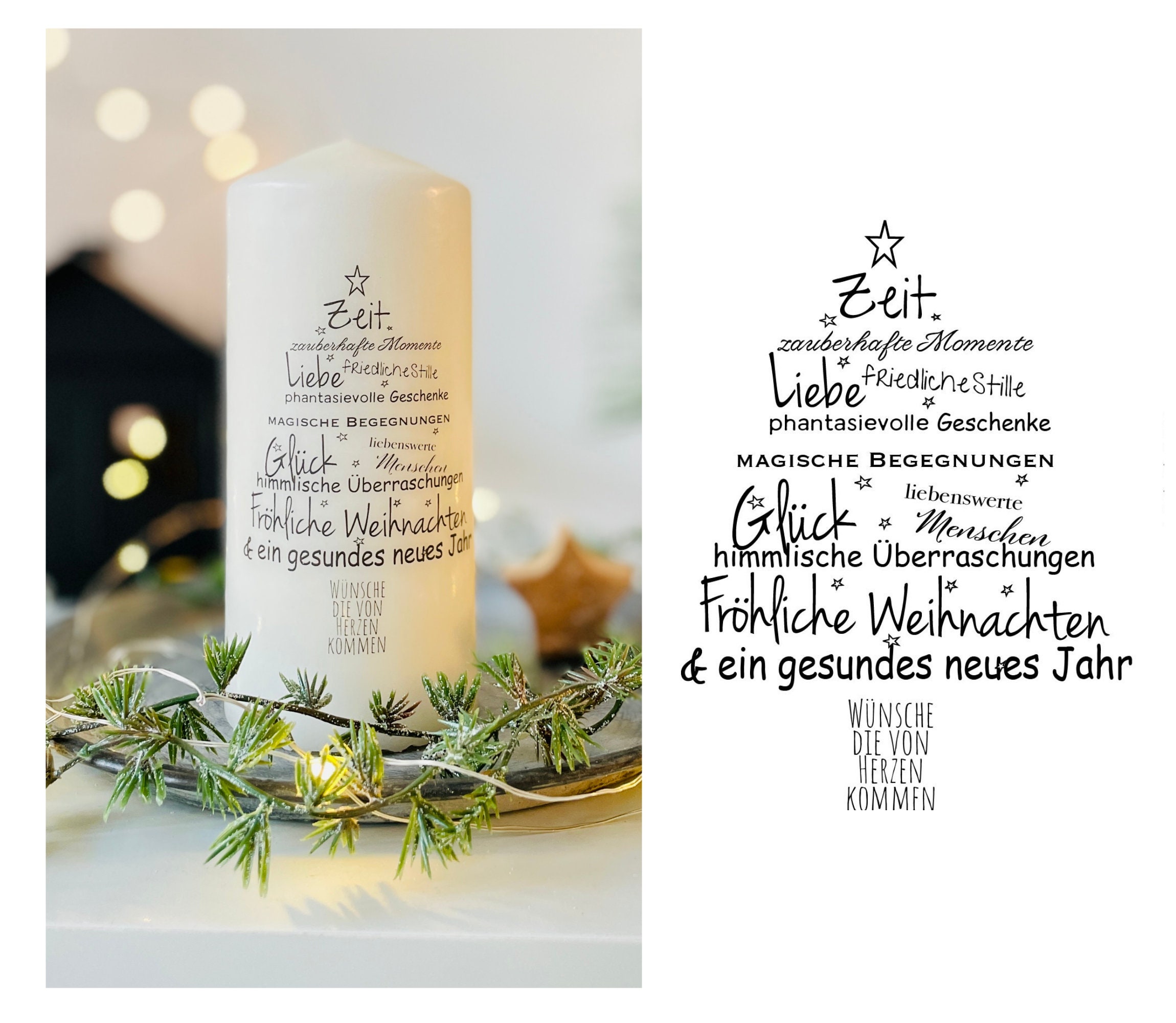 Geschenk Weihnachtskerze * Lydia Tannenbaum schwarz fröhliche Weihnachten * Kerze - Spruchkerze für die Adventszeit