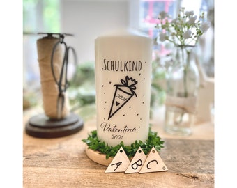 Personalized gift starting school candle * School bag skandi Valentina - 2023 * School child starting school gift heart black white