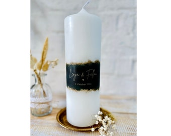 Wedding candle "Lenja" border | Heart | green | gold