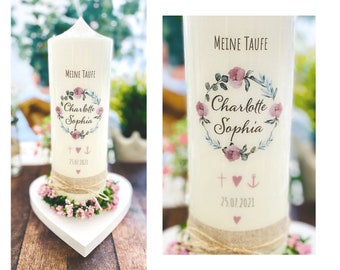 Baptism candle flower wreath *Lola* flower wreath branches heart pink rustic jute flowers eucalyptus faith love hope communion candle baptism symbols
