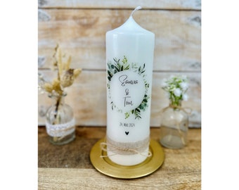 Wedding candle "Samira" wreath | Leaf wreath | Eucalyptus | green | simple calligraphy jute rustic cord