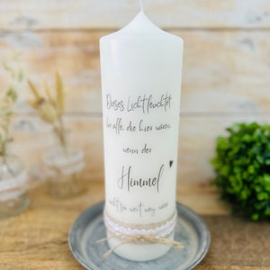 Remembrance light, mourning candle, memorial candle &quot;Ciel&quot; deceased &quot;This light shines...if heaven were not so far away&quot; heart