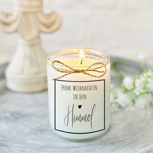 Memorial candle, mourning candle in glass • "Merry Christmas in Heaven" • Remembrance light with cord