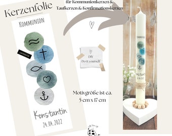 Bougie en aluminium Symboles de tatouage de bougie "Konstantin" * Bougie de communion | Bougie de baptême | Bougie de confirmation * - autocollant bougie personnalisé DIY