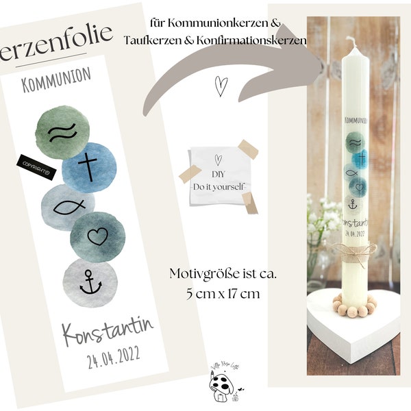 Kerzenfolie Kerzentattoo Symbole "Konstantin" * Kommunionkerze | Taufkerze | Konfirmationskerze * - Kerzensticker personalisiert DIY