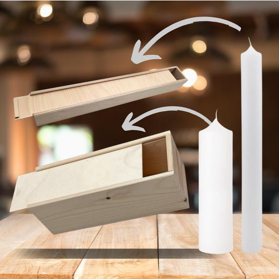 Holzbox Kerzenbox Kerzenkarton Holzkiste für Kommunionkerzen, Taufkerzen, Hochzeitskerzen, Trauerkerzen Kerze sicher aufbewahren