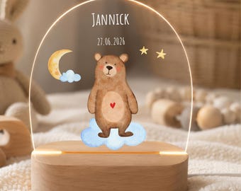 Personalisiertes Nachtlicht Bär • Geschenk Geburt & Taufe • LED Acrylglas Holz • Babyzimmer Deko | Geburtsgeschenk Baby Taufgeschenk