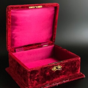 Absolutely beautiful antique 19th century victorian jewelry box in burgundy velvet and bright magenta pink silk in exceptional condition image 9