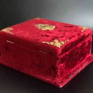 Absolutely beautiful antique 19th century victorian jewelry box in burgundy velvet and bright magenta pink silk in exceptional condition image 6