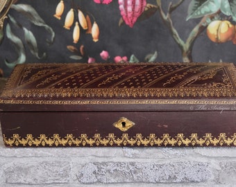 Napoleon III Gilded Leather Glove Box, French Le Bon Marché, Paris