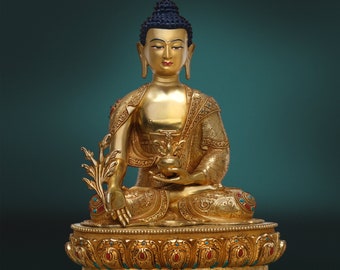 Medicine Buddha statue "good quality" 33 cm Buddhism gold plated Nepal Buddha