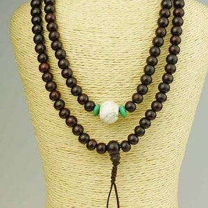 Collier Mala Noir Marron, 108 Perles, Artisanat Népalais, Cadeau, Bouddhisme, Coquillage, Turquoise, Méditation, Népal, Fait Main, Marron 49i image 2