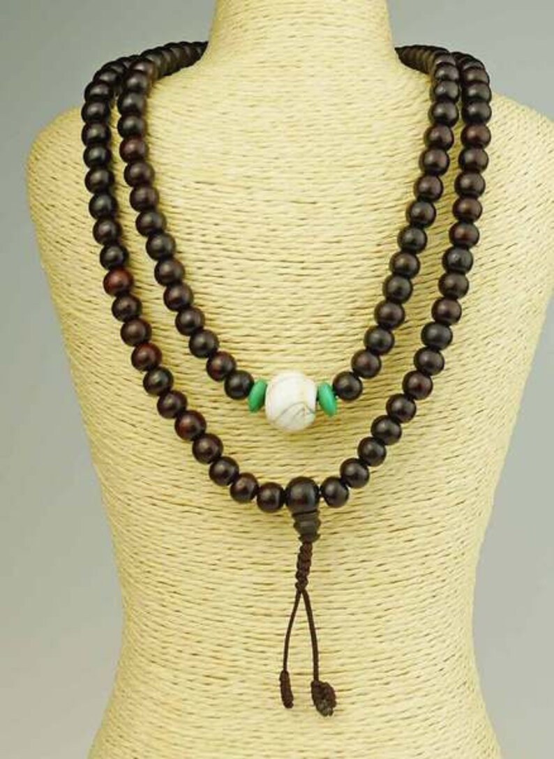 Necklace Mala Black Brown, 108 Beads, Nepalese Craft, Gift, Buddhism, Shell, Turquoise, Meditation, Nepal, Handmade, Brown 49i image 2