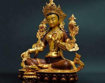 Tara Green Buddha Statue "Fine Quality" Nepal (5 kg) colorful Nutchhe