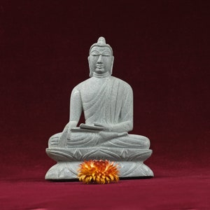 Buddha statue sculpture 13cm figure stoneware carved Buddhism gift altar decoration handmade stonework prayer meditation