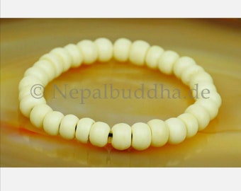 Bracelet White Beads Bone Yak Hand Carved Handmade Natural Product Gift Women Men Birthday Beige Elastic Round Buddhism s19