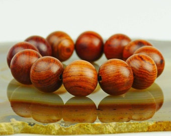 Hermosa pulsera Bolas de madera de grano marrón rojizo 64