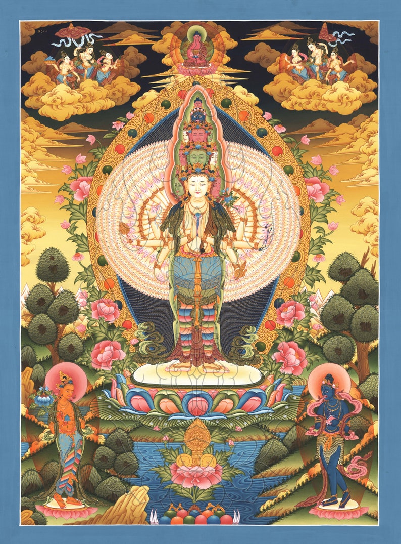 Thangka Chenresig Top Drucke Avalokiteshvara Tibet Buddha Nepalbuddha T01 Bild 1