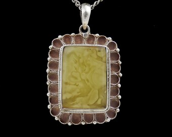 Pendant silver Ladies Agate Gemstone 60s Vintage Handmade T33