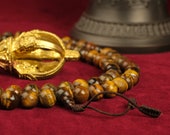 Gemstone Tiger Eyes Pearl Necklace 108 Gold Brown Buddhist Buddha Meditation Gift Ladies Men Handmade Practicing Guru Stupa M3