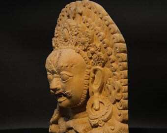 Buddha Bhairav Buste « Excellente qualité » Travail en bois Hindu Shiva Nepal sculpture sculpture bois