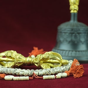 Mala Bone White Buddhist Prayer Necklace 108 Beads 8mm Buddhism Gift Handmade Nepal Red Meditation Practicing Calm Mindfulness