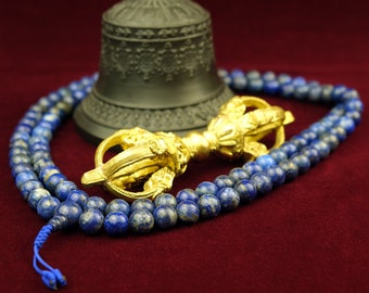 Mala chaîne Lapis lazuli, pierre précieuse bleue, 108 perles, Main, Dames de cadeau, anniversaire, bouddhisme, Népal, gourou, méditation, Bouddha p09