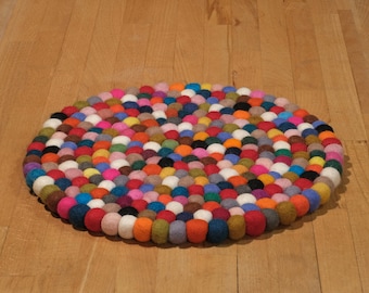 Seat cushion coaster felt brown black colorful 40cm trivet gift glass coaster table balls wool virgin wool handmade Nepal