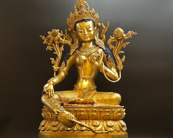 Statue Tara Verte Bouddha "Top Qualité" Bouddhisme Népal (15 Kg)