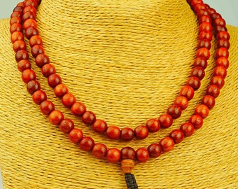 Necklace Rosewood Mala, 108 Pearls, Red Brown, Buddhism Buddha, Handmade, Meditation, Clarity, Mindfulness, Gift, Prayer Chain 126b