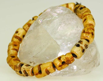 Bracelet Skull Brown Skull Hand Carved Beige Bone Skull Gift Men Elastic Nepal Buddhism Buddha Lucky Handmade s43