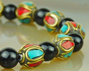 Laiton d’Onyx noir bracelet turquoise rouge 124