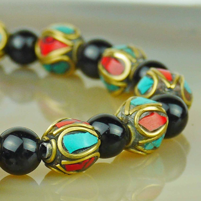 Laiton dOnyx noir bracelet turquoise rouge 124 image 1