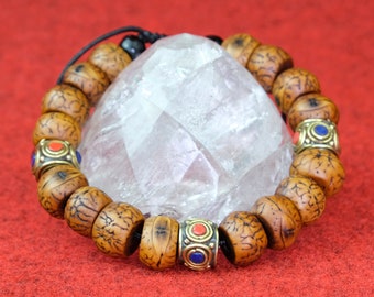 Bodhi tree brown seed bracelet men jewelry Nepal 13mm nature s64