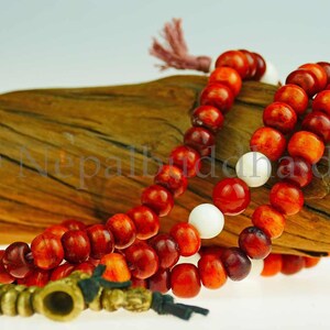 Mala chain buffalo horn, 108 pearls, leather, men, gift gemstone, brass, handmade, Tibet class quality counter carnelian Buddha 72 image 4